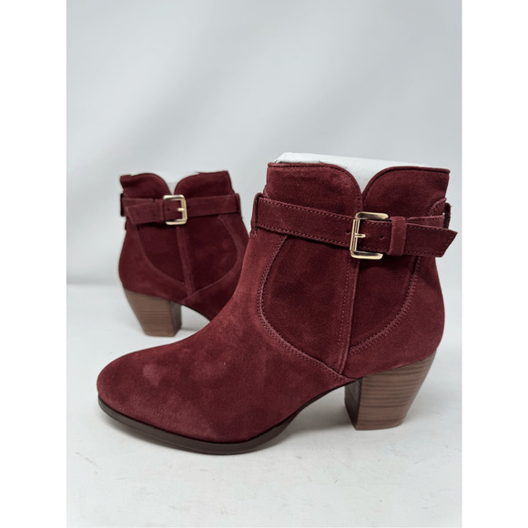 Diba Womens Shoes Boots Sz 7.5 Burgundy Red Suede Leather Heeled Chic Casual New - Picture 3 of 11
